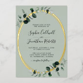 Alles in één Eucalyptus Sage Gold Oval Weddenschap Folie Uitnodiging (Voorkant)