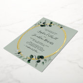 Alles in één Eucalyptus Sage Gold Oval Weddenschap Folie Uitnodiging (Gedraaid)