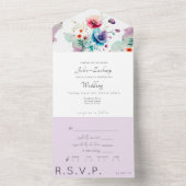 Alles in één Floral Waterverf Wedding Invite All In One Uitnodiging (Binnen)