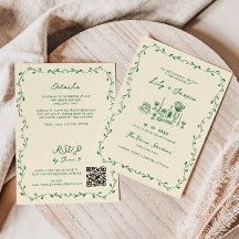 Alles in een groene hand getekend QR Code Wedding