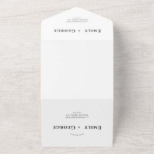 Alles in één keer minimale bruiloft all in one uitnodiging (Buitenkant)