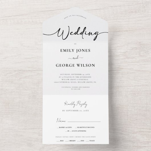 Alles in één keer minimale bruiloft all in one uitnodiging (Binnen)