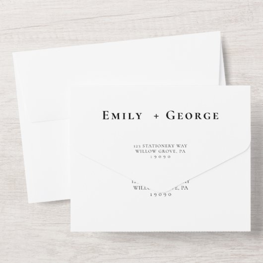 Alles in één keer minimale bruiloft all in one uitnodiging (Achterkant)