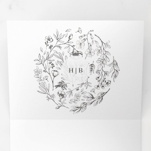 Alles in één | Klassieke Botanische Bloemen Bruilo Drieluik Uitnodiging (Binnenzijde eerst)