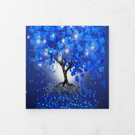 Alles in één koninklijk blauw lef-huwelijk drieluik uitnodiging