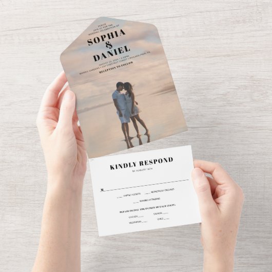 Alles in één moderne bruiloft met foto all in one uitnodiging (Afscheurbaar)