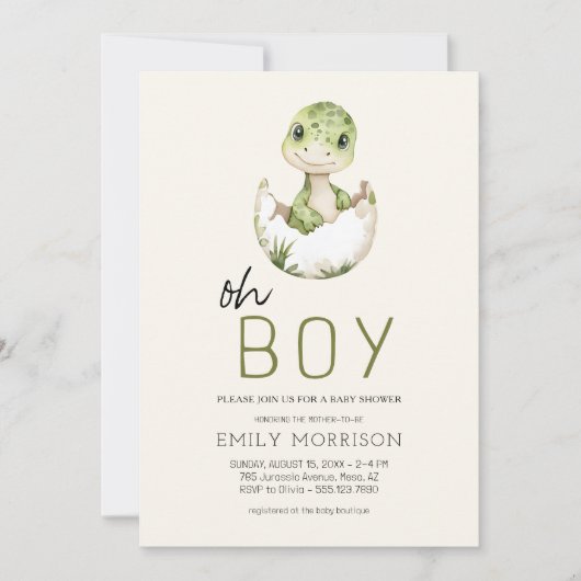 Alles in een QR Code Dinosaur Baby Boy Shower Kaart (Voorkant)