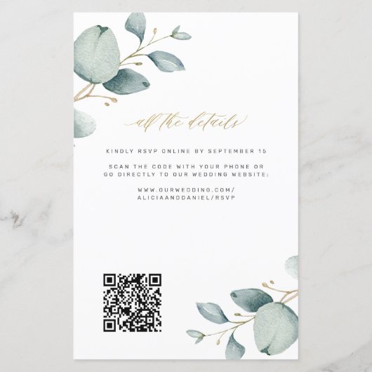 Alles in één QR-code eucalyptus bruiloft uitnodigi (Achterkant)