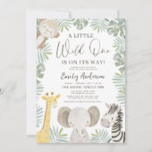 Alles in één QR-code Wild One Safari-Baby shower Kaart (Voorkant)
