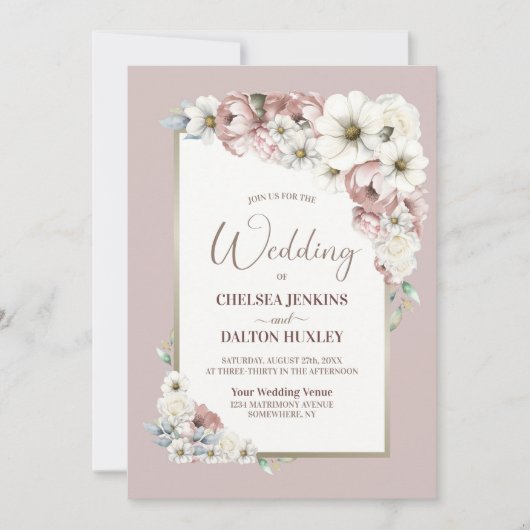 Alles in één rustieke herfst bloemenbruiloft kaart (Voorkant)