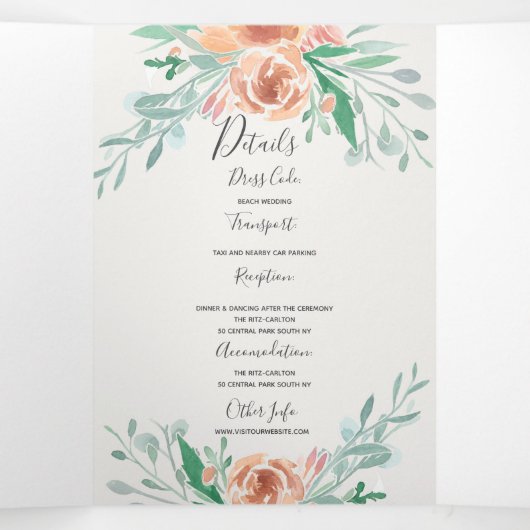 Alles in één uitnodiging voor Rsvp-details, recept (Binnenkant midden)