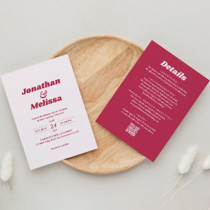 Alles in één Vet Retro Viva Magenta QR Code Bruilo Kaart