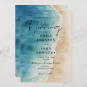 Alles in een Waterverf Blue Ocean Beach bruiloft Kaart (Voorkant / Achterkant)