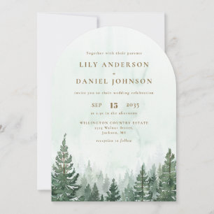 Alles in één Waterverf Pine Forest Wedding Arch Kaart