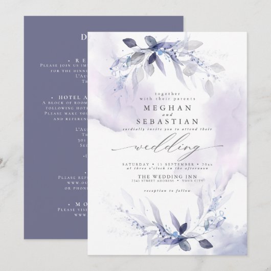 ALLES IN EEN Waterverf Plum Invitation Kaart (Voorkant / Achterkant)