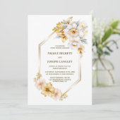 Alles in een witte gouden bloem geometrische bruil kaart (Staand voorkant)