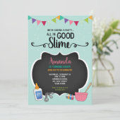 Alles in goede slijm verjaardagsfeestje uitnodigin kaart (Staand voorkant)