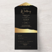 Alles Inclusief 2 Zwart Goud Thema Bruiloft RSVP All In One Uitnodiging (Binnen)