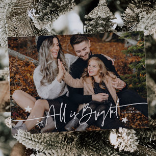 Alles is Bright Script Typografie Foto Vakantie Ka Feestdagenkaart