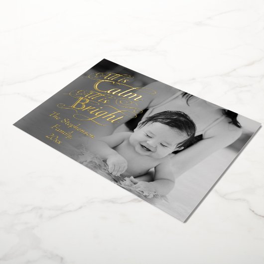 Alles is Calm en Bright Bekleding met kerstfoto Folie Feestdagenkaart (Gedraaid)