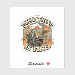 Alles is goed   Grappig skelet vuilcontainerbrand  Sticker