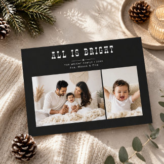 Alles is helder Zwart Diptych Familie Kerst foto Feestdagenkaart