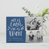 Alles is kalm Alles is Bright Blue 2 Photo Feestdagenkaart (Staand voorkant)