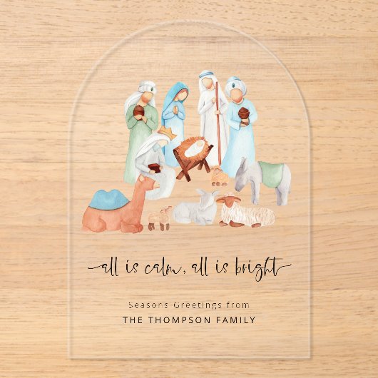 Alles is kalme kerststal kerst acryl Kaart Acryl Uitnodigingen (Voorkant)