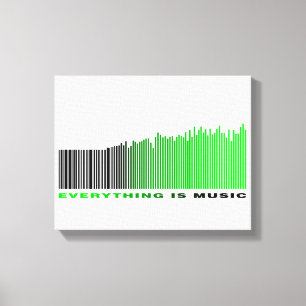 Alles is Muziek Groene Tekst Streepjescode Muzieks Canvas Afdruk