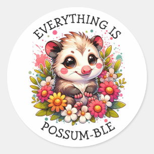 Alles is Possum-ble   Inspirerende woordspeling Ronde Sticker