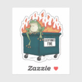 Alles is prima Kikker Dumpster Fire Vinyl Sticker (Vel)