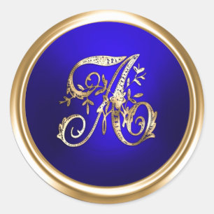 Alles Letter Goud en Koningsblauw Sierlijk Monogra Ronde Sticker