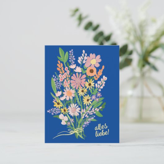 Alles Liebe Wildblumen süß Gouache Glückwunsch Briefkaart (Staand voorkant)