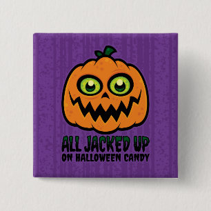 Alles opgejaagd op Halloween Snoep Jack-O'-Lantern Vierkante Button 5,1 Cm