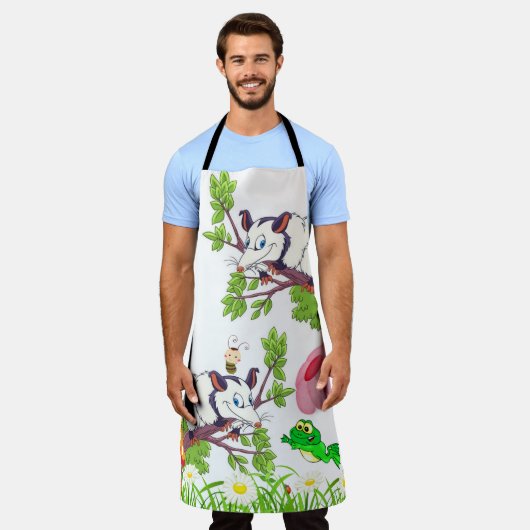 Alles over afdruk Apron Possum Chick Frog Floral Schort (Gedragen)