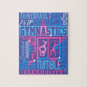 Alles over gymnastiek Typografie in roze en blauw Legpuzzel