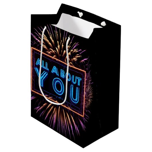 Alles over je neon teken met vuurwerk medium cadeauzakje (Voorkant Gekanteld)