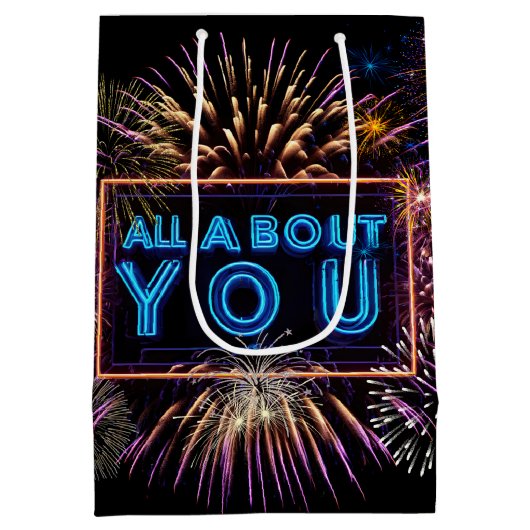 Alles over je neon teken met vuurwerk medium cadeauzakje (Achterkant)