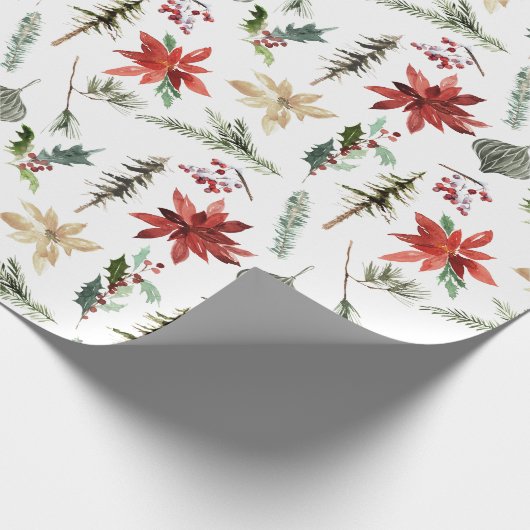 Alles Poinsettias Holly & Pine Cadeaupapier (Hoek)