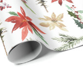 Alles Poinsettias Holly & Pine Cadeaupapier (Rol Hoek)