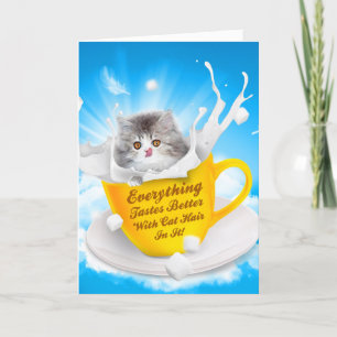 Alles smaakt beter met kattenhaar in het Kat Bedankkaart
