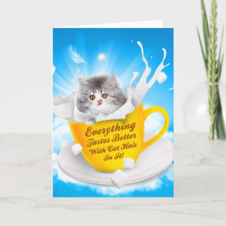 Alles smaakt beter met kattenhaar in het Kat Bedankkaart