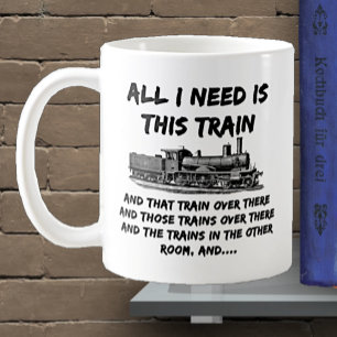 Alles wat ik nodig heb is deze stoomtrainmotor en  koffiemok