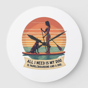 Alles wat ik nodig heb is mijn hond en paddleboard grote klok