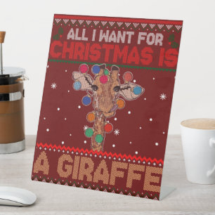 Alles wat ik voor Kerstmis wil is een Giraffe-dier Reclamebord Met Voetstuk