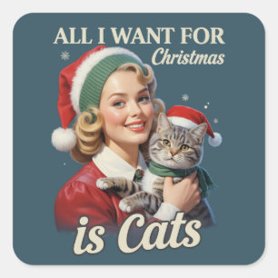 Alles wat ik voor kerstmis wil is Katten Kat Liefh Vierkante Sticker