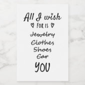 Alles wat ik wens is jou. voedselcontainer etiket (Enkel label)