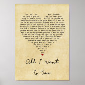 Alles wat ik wil is je  hartliedje lyrische afdruk poster (Voorkant)