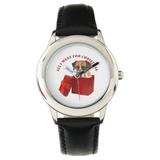 Alles wat ik wil met kerstboxer met bril. horloge