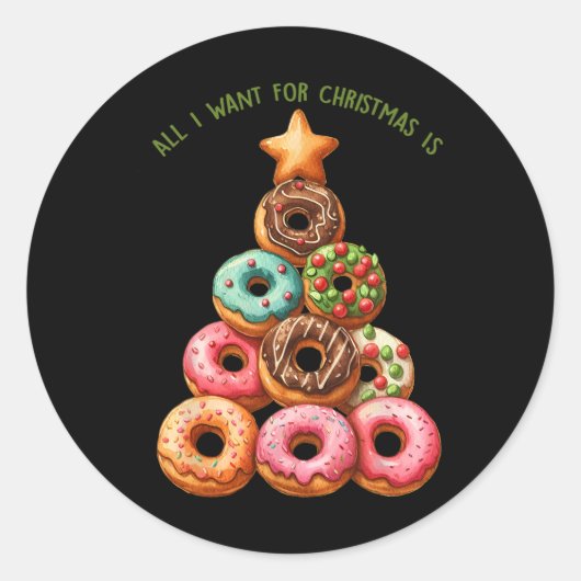 Alles wat ik wil voor Kerstmis is Donuts kerstboom Ronde Sticker (Voorkant)